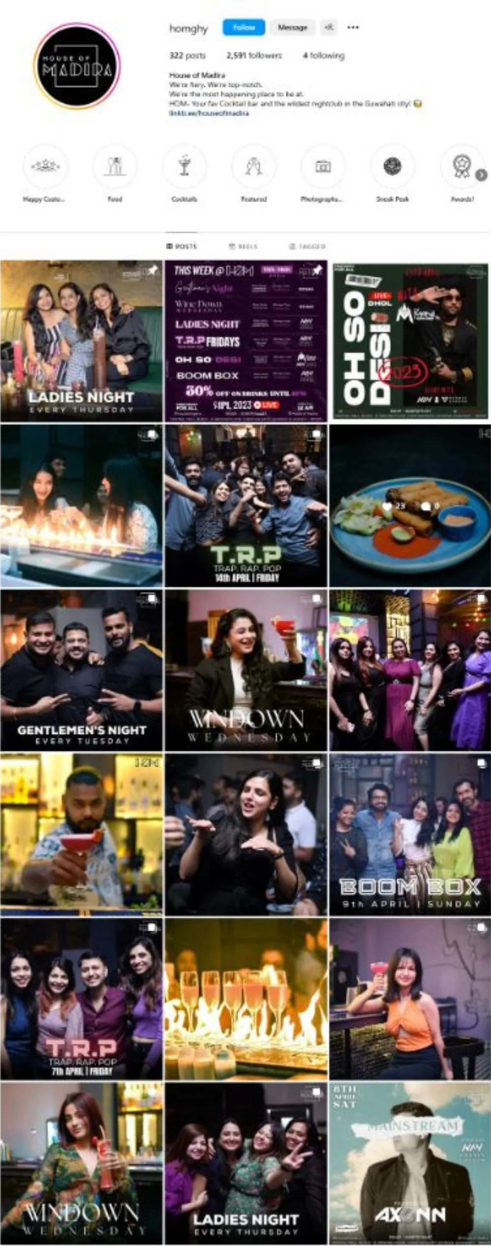 House of Madira Instagram feed managed by The Gloo, nightlife and party event posts
