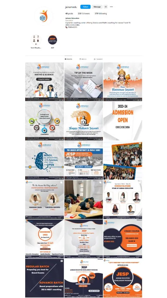 Jainam Education Instagram feed managed by The Gloo