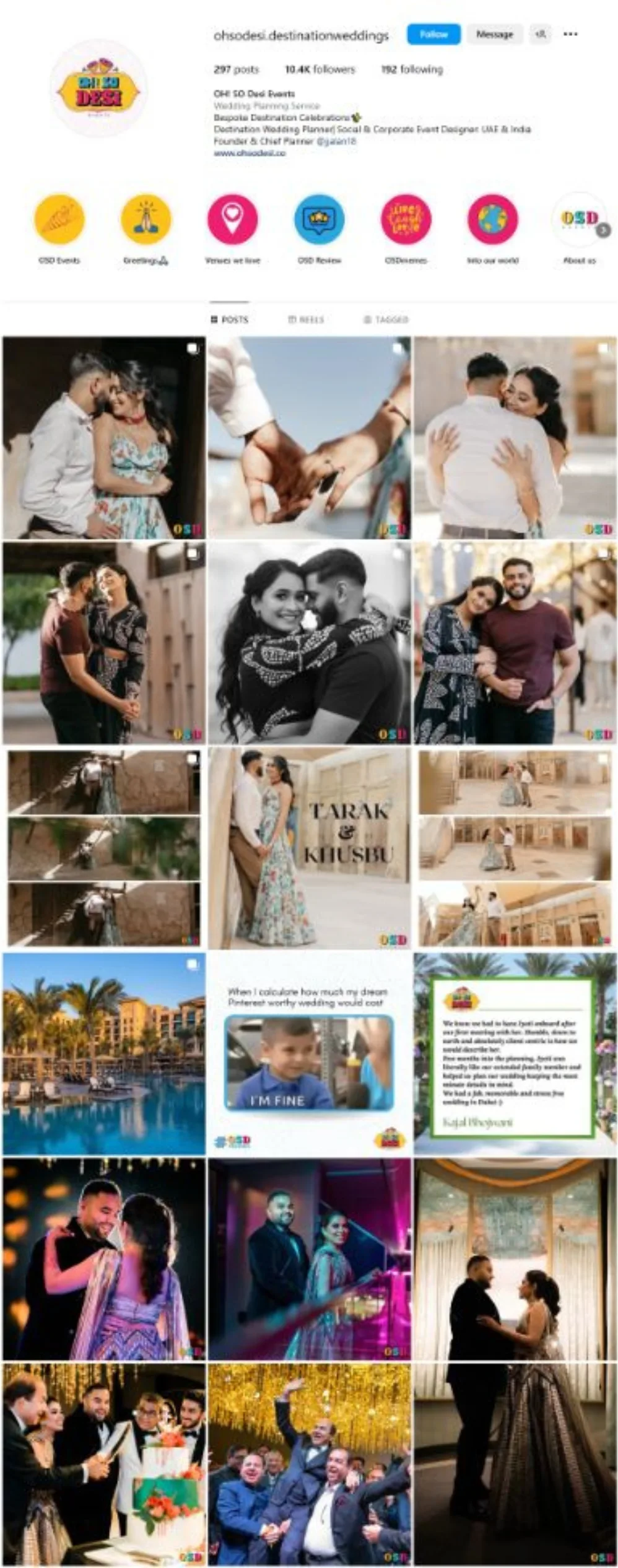 Oh So Desi destination weddings Instagram feed managed by The Gloo, couple and wedding photos