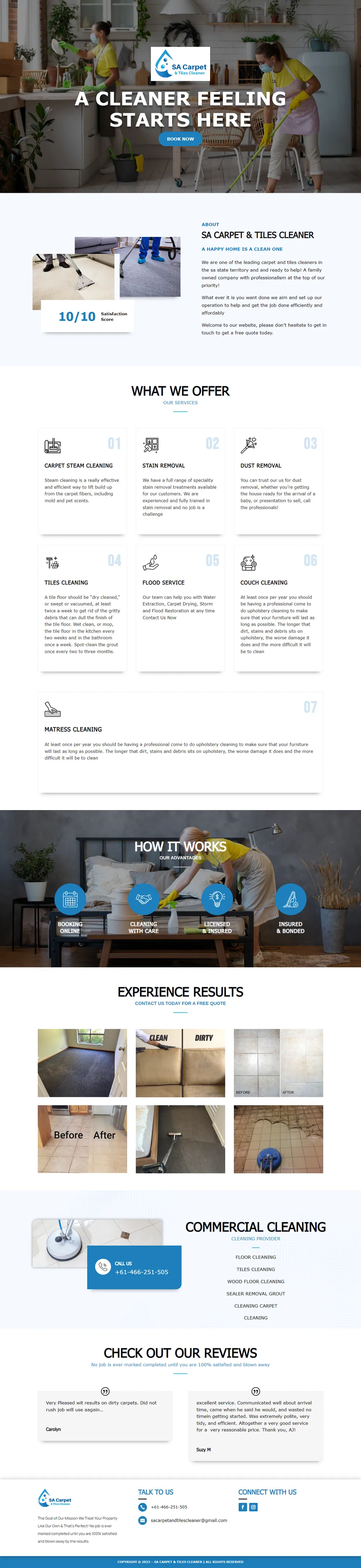 SA Carpet and Tiles Cleaner website design by The Gloo, full-page capture