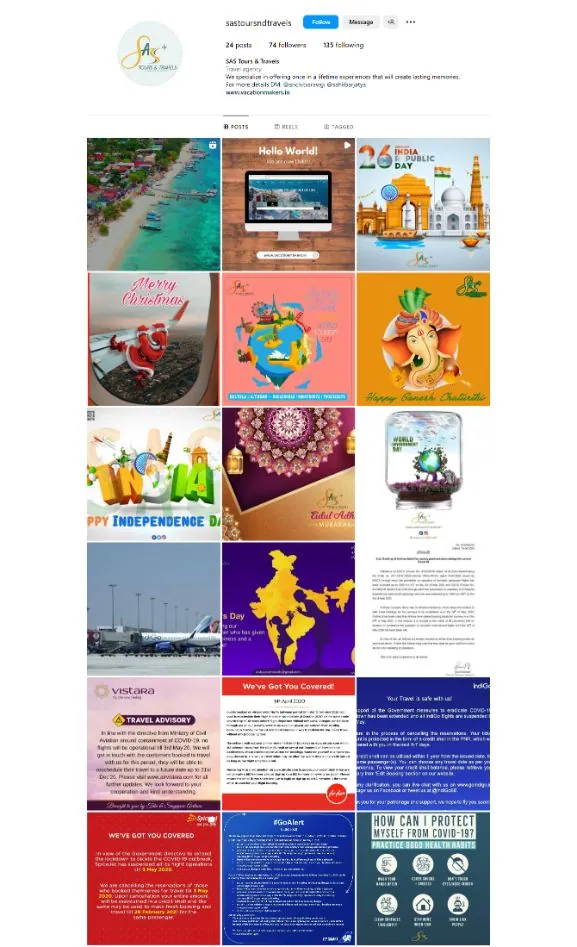 SAS Tours & Travels Instagram feed managed by The Gloo