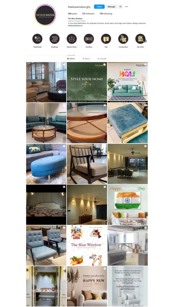 The Blue Window Instagram feed managed by The Gloo