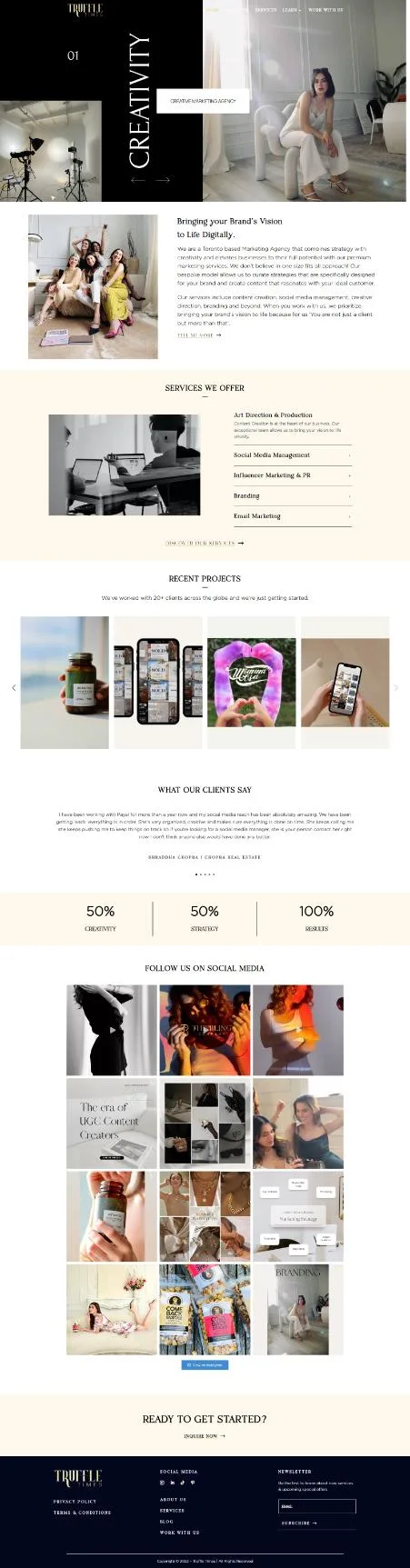 Truffle Times website design by The Gloo, a full-page layout with services, projects and testimonials
